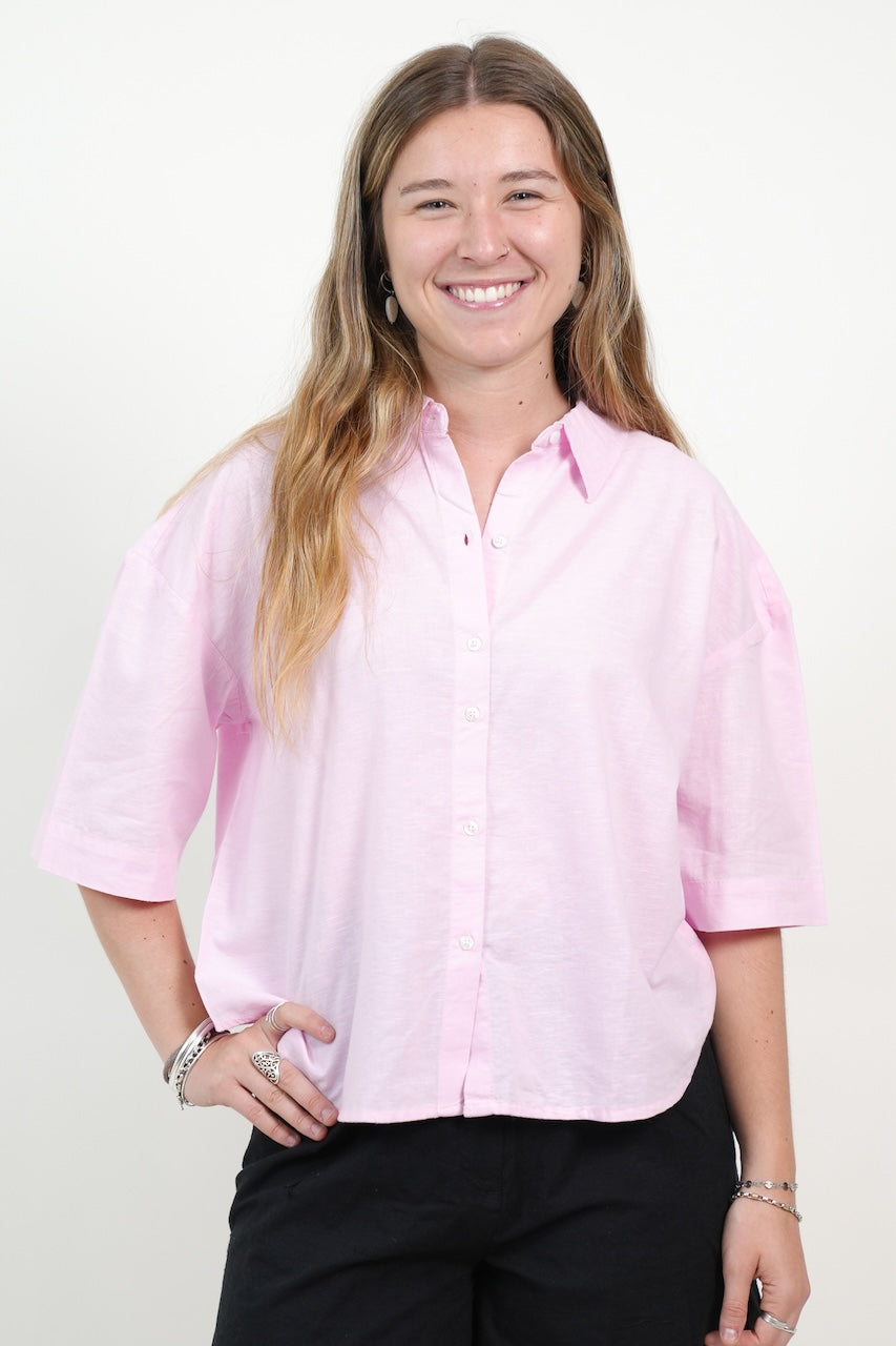 CAMISA MANGA CORTA OVERSIZE LINO MUJER