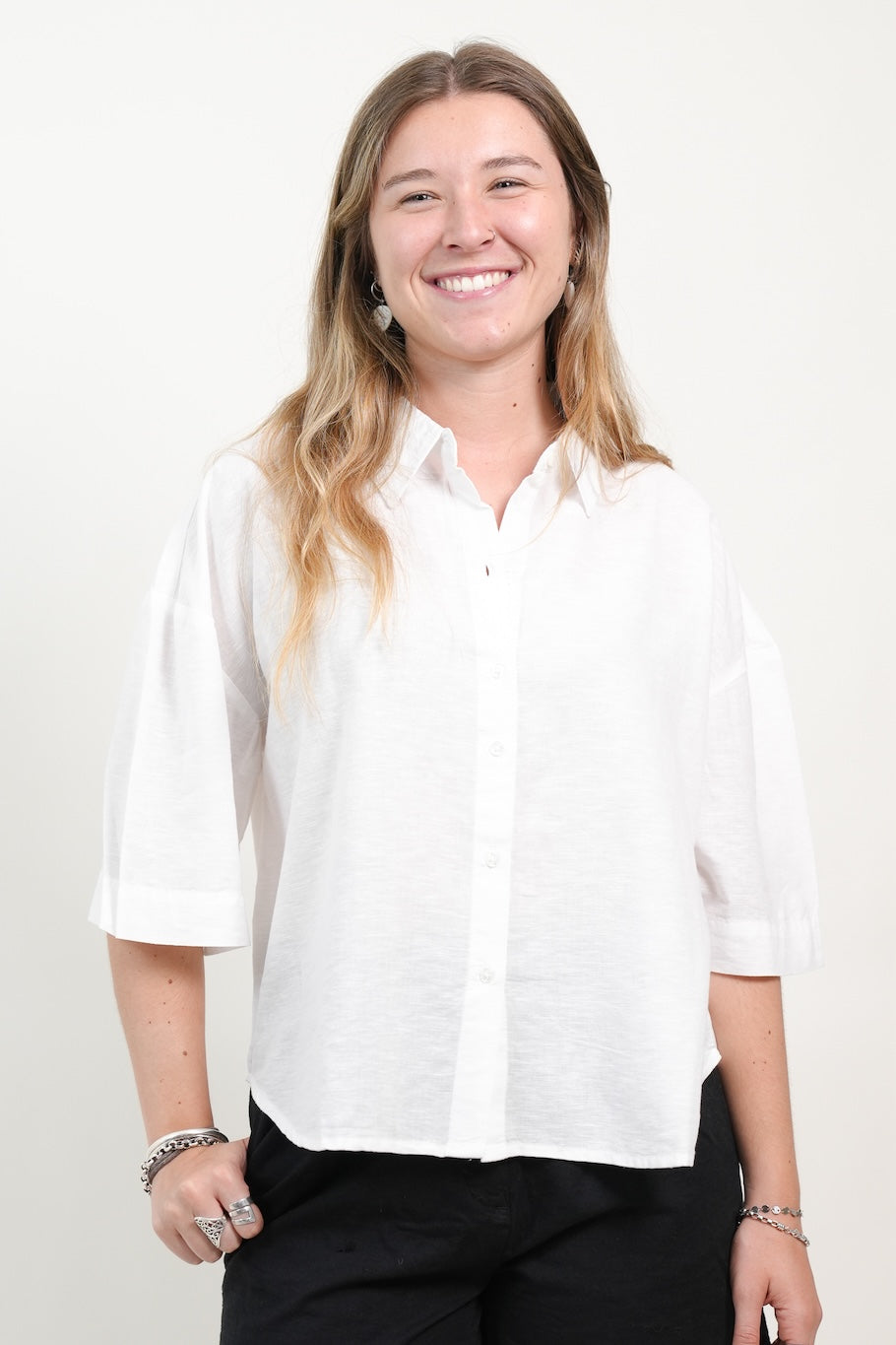 CAMISA MANGA CORTA OVERSIZE LINO MUJER