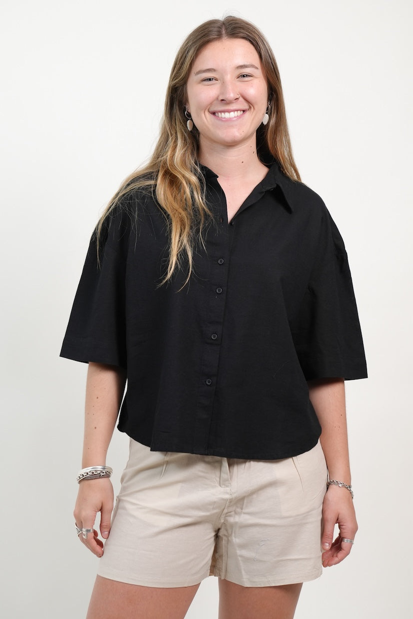 CAMISA MANGA CORTA OVERSIZE LINO MUJER