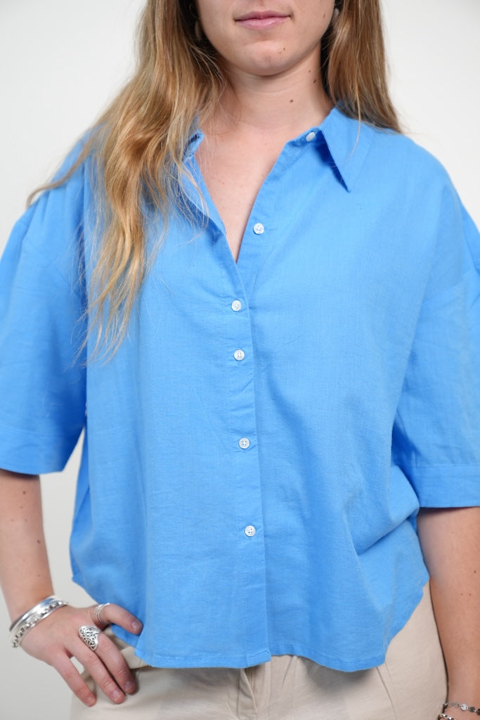CAMISA MANGA CORTA OVERSIZE LINO MUJER
